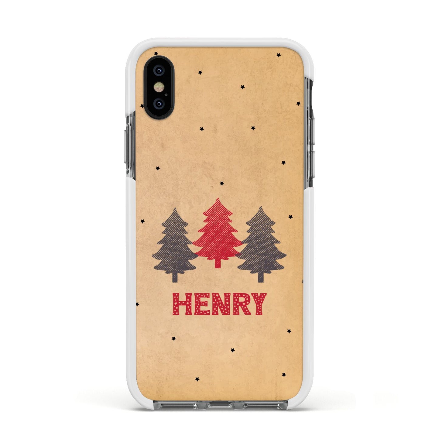Personalised Christmas Tree Apple iPhone Xs Impact Case White Edge on Black Phone