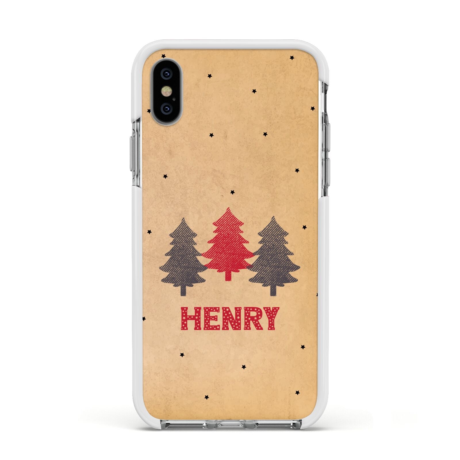 Personalised Christmas Tree Apple iPhone Xs Impact Case White Edge on Silver Phone