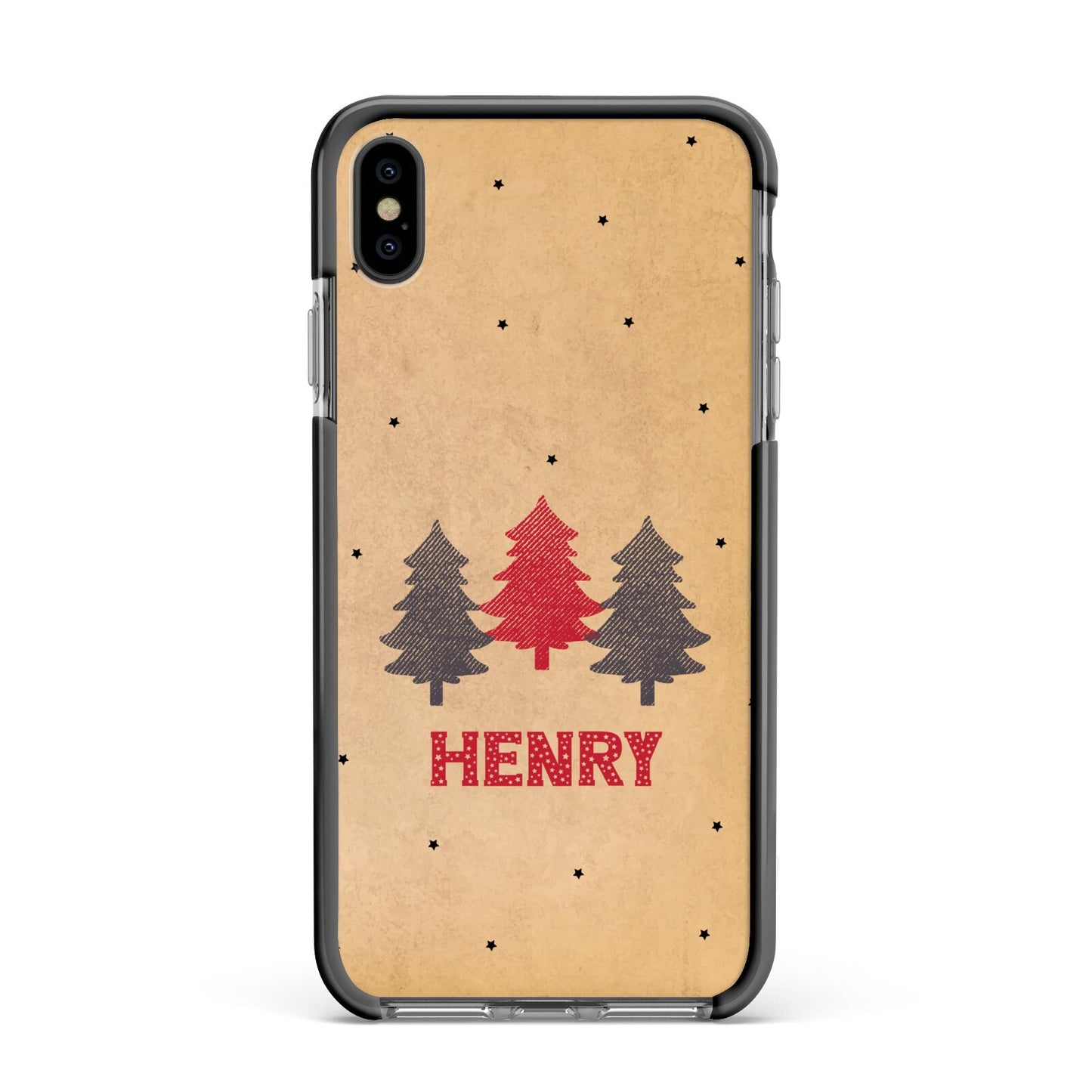 Personalised Christmas Tree Apple iPhone Xs Max Impact Case Black Edge on Black Phone