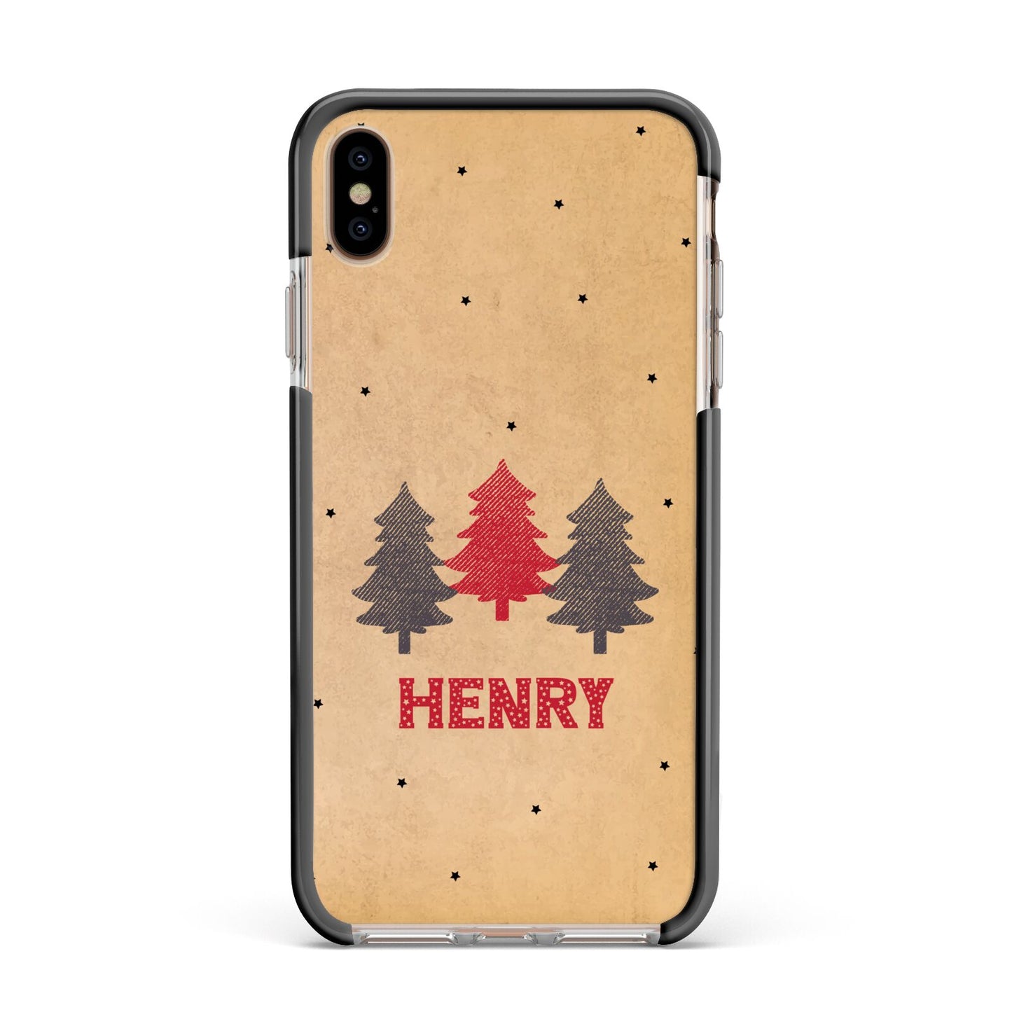 Personalised Christmas Tree Apple iPhone Xs Max Impact Case Black Edge on Gold Phone