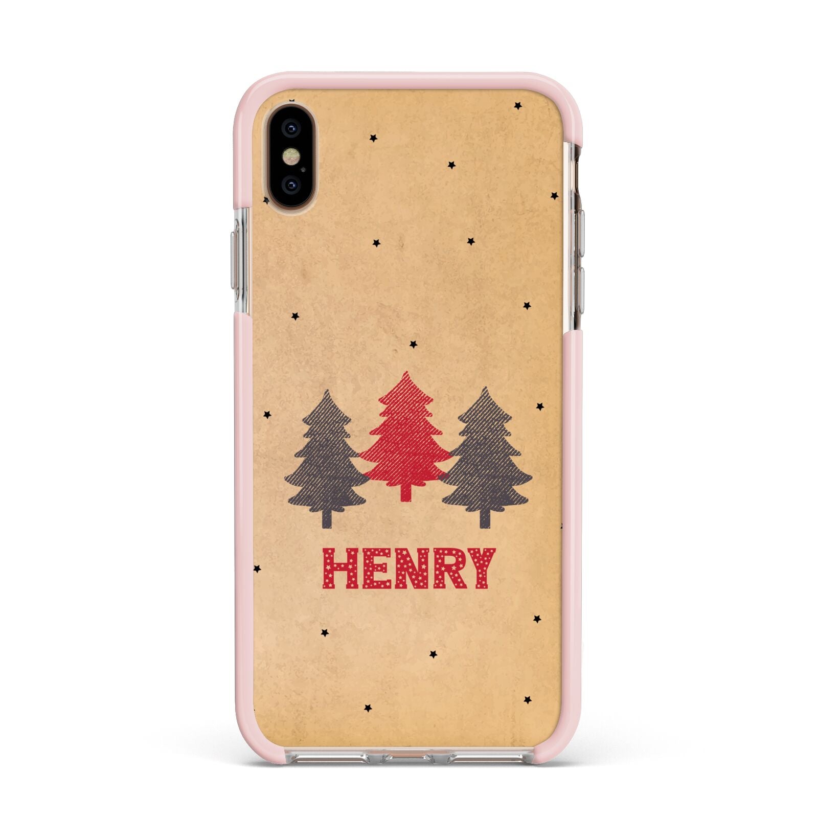Personalised Christmas Tree Apple iPhone Xs Max Impact Case Pink Edge on Gold Phone