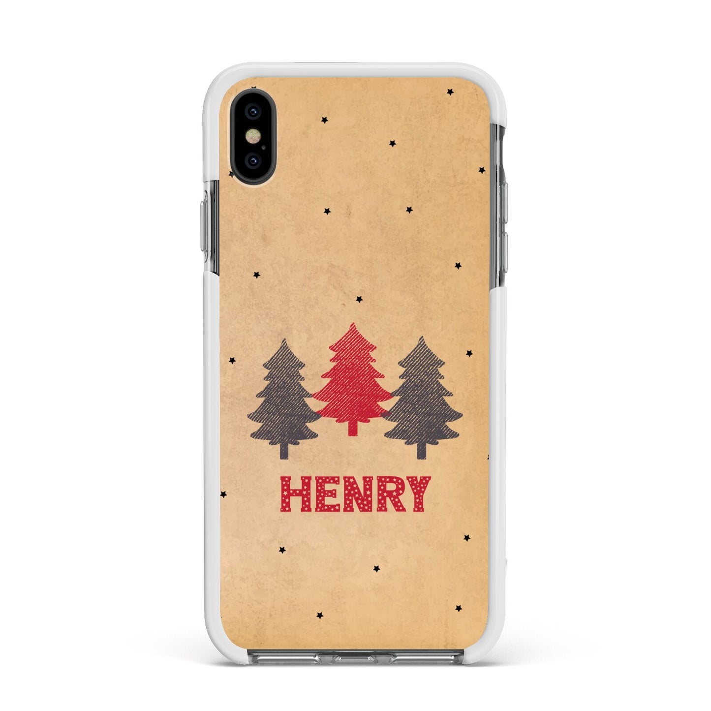 Personalised Christmas Tree Apple iPhone Xs Max Impact Case White Edge on Black Phone