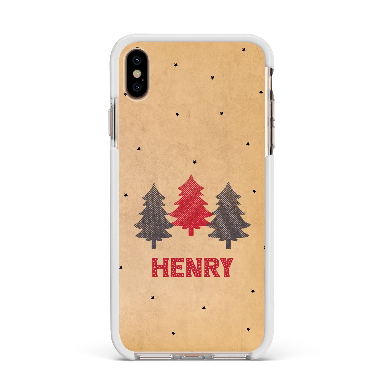 Personalised Christmas Tree Apple iPhone Xs Max Impact Case White Edge on Gold Phone
