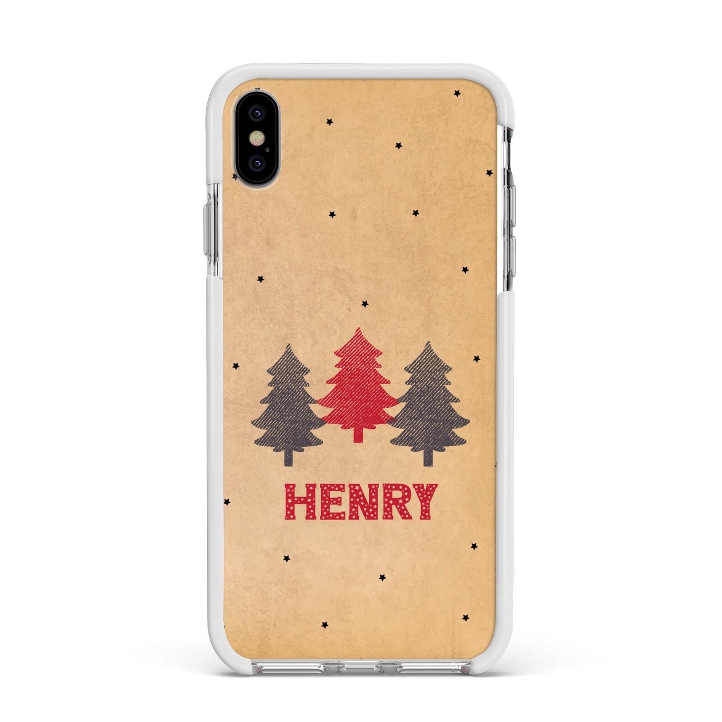 Personalised Christmas Tree Apple iPhone Xs Max Impact Case White Edge on Silver Phone