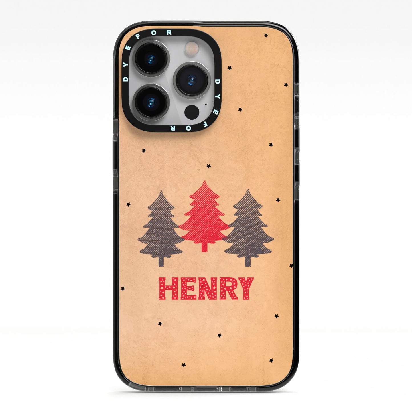 Personalised Christmas Tree iPhone 13 Pro Black Impact Case on Silver phone