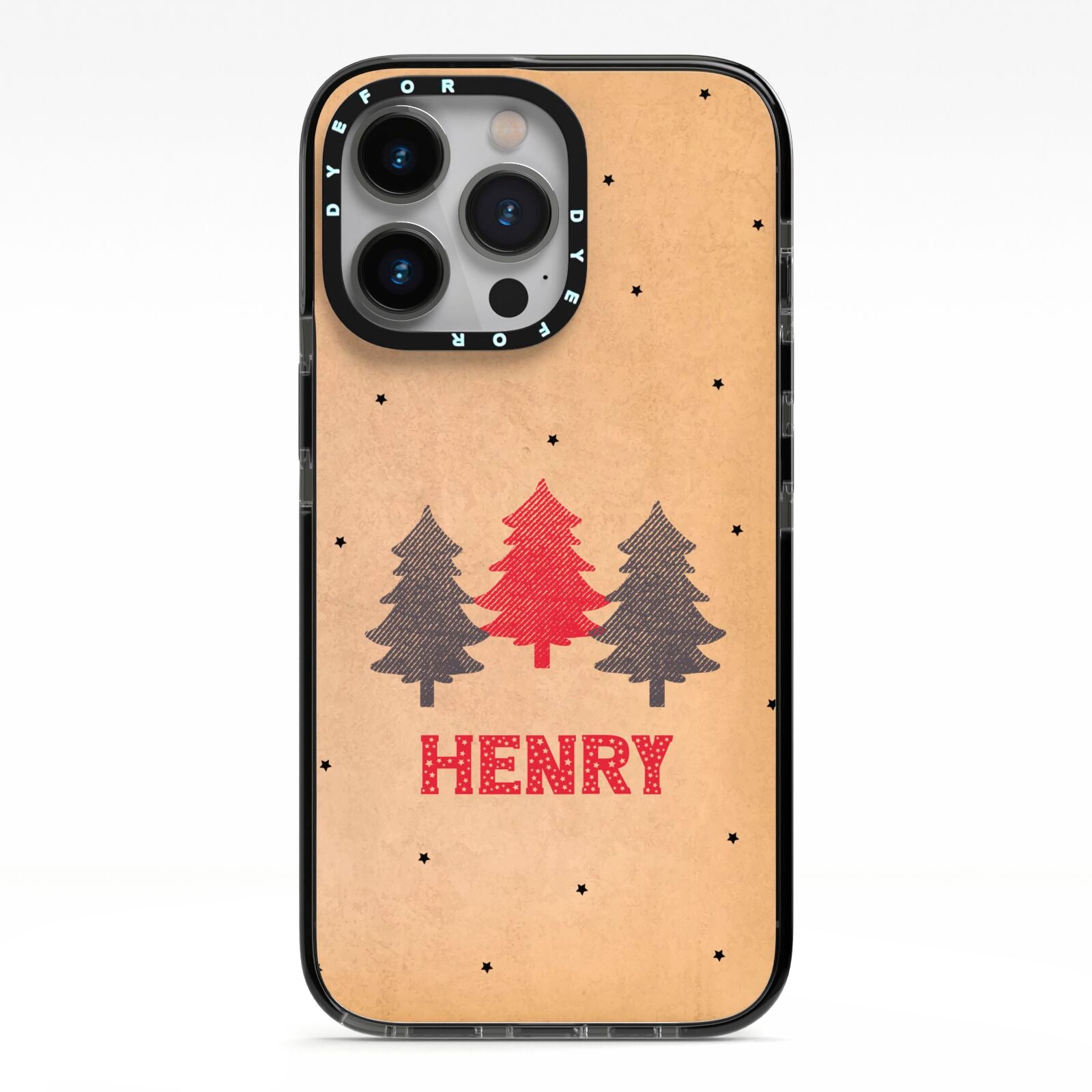 Personalised Christmas Tree iPhone 13 Pro Black Impact Case on Silver phone