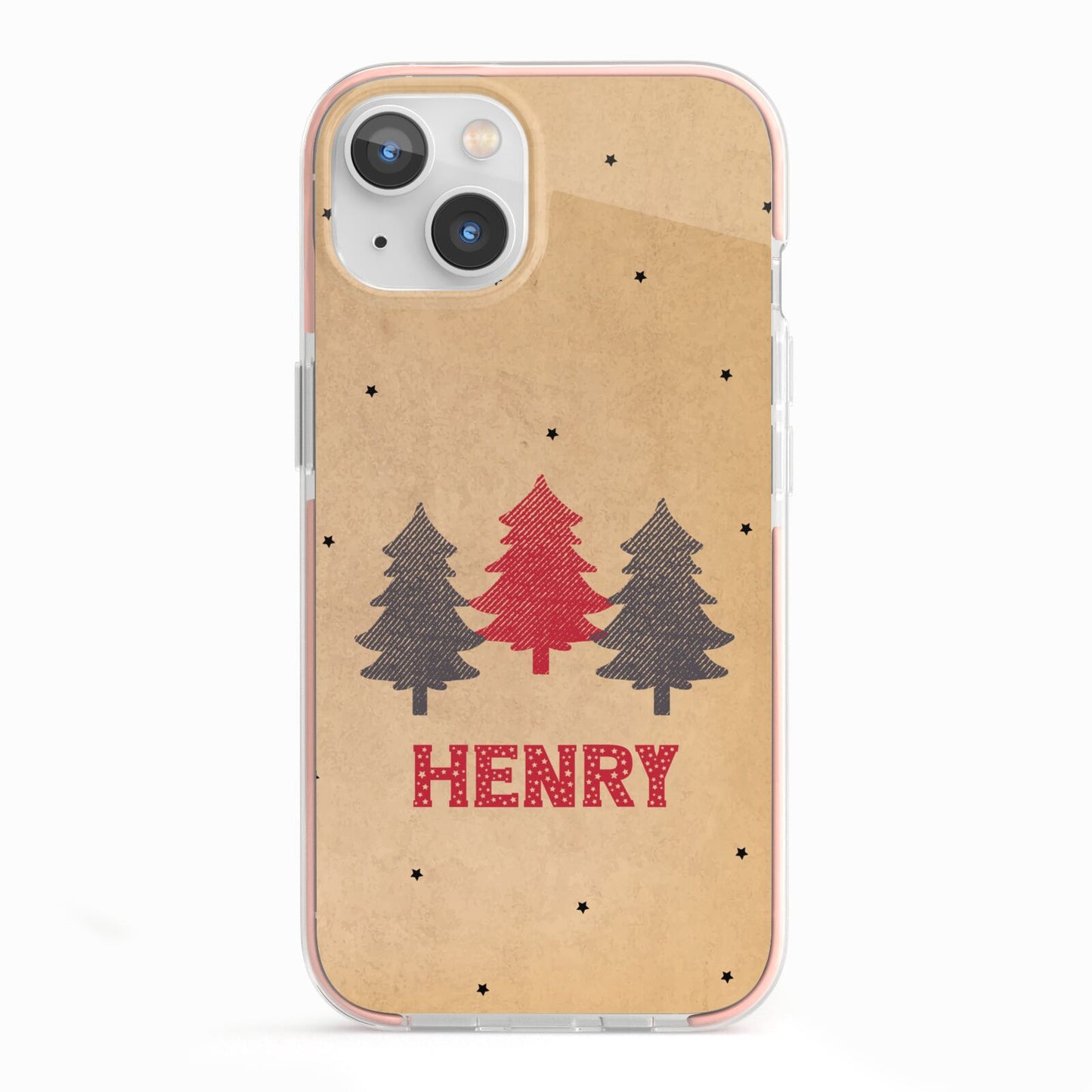 Personalised Christmas Tree iPhone 13 TPU Impact Case with Pink Edges