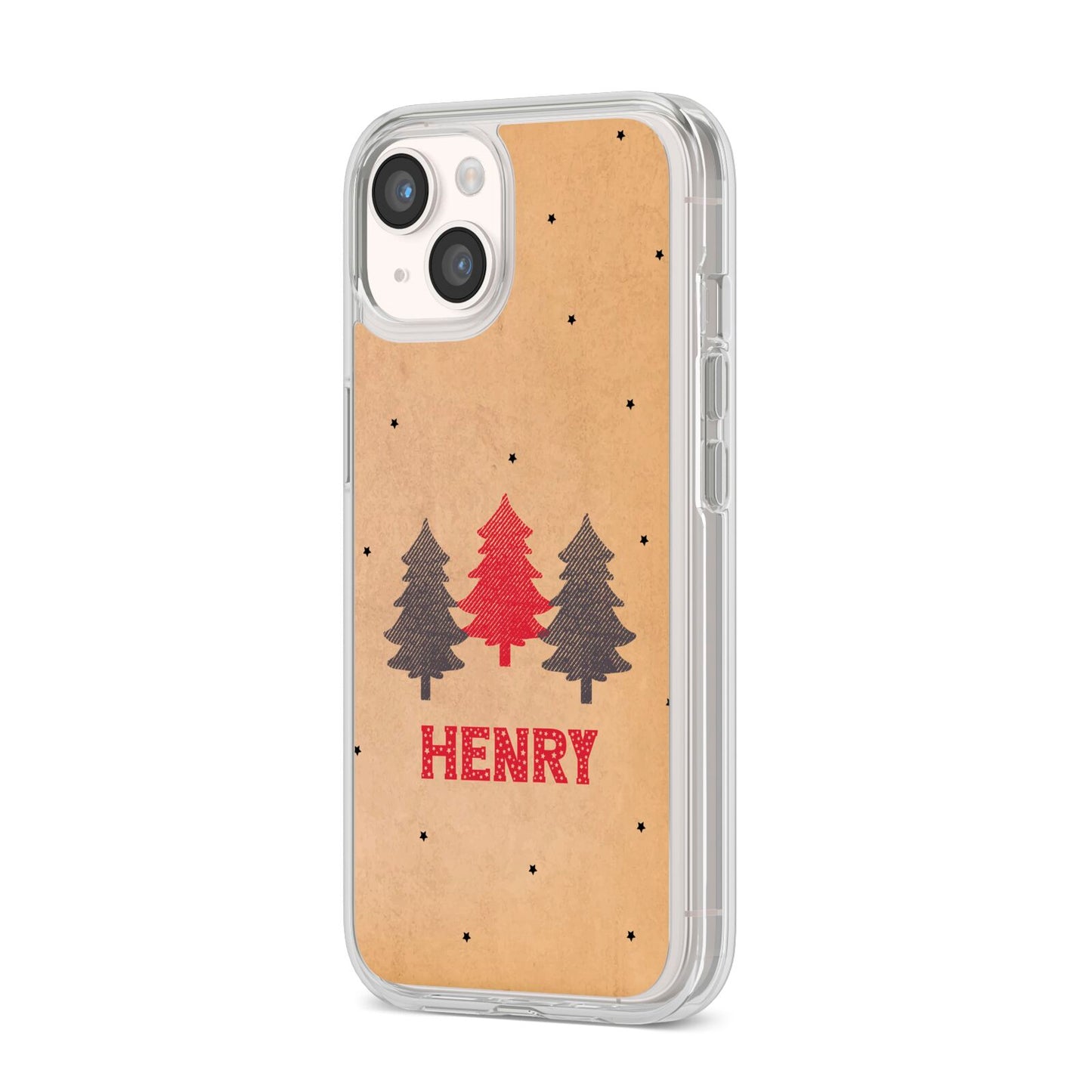 Personalised Christmas Tree iPhone 14 Clear Tough Case Starlight Angled Image