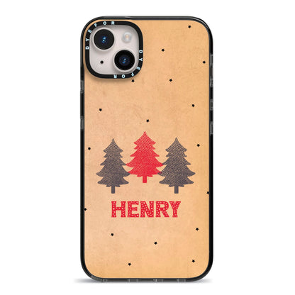 Personalised Christmas Tree iPhone 14 Plus Black Impact Case on Silver phone