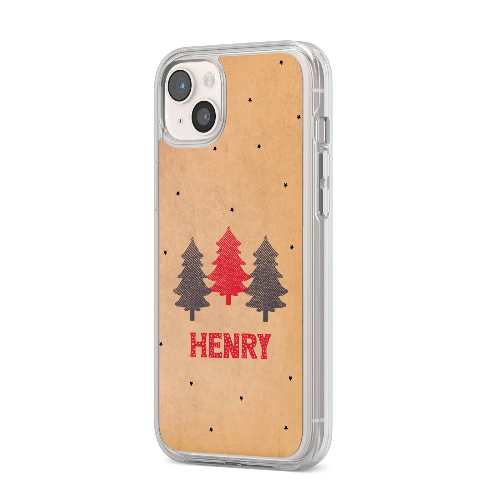 Personalised Christmas Tree iPhone 14 Plus Clear Tough Case Starlight Angled Image