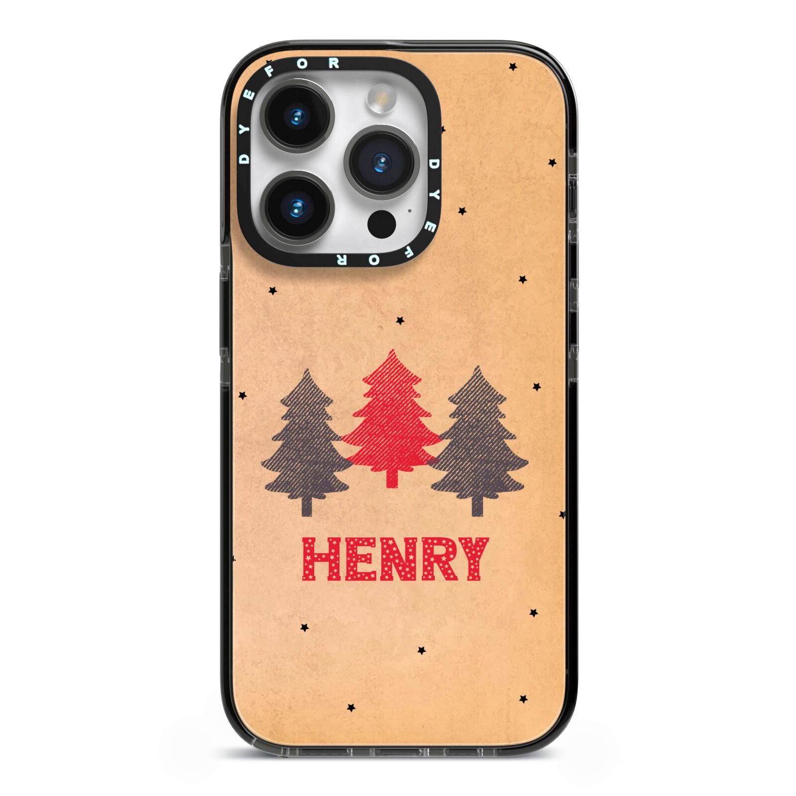 Personalised Christmas Tree iPhone 14 Pro Black Impact Case on Silver phone