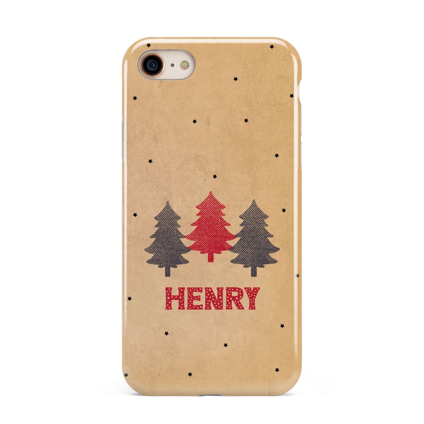 Personalised Christmas Tree iPhone 8 3D Tough Case on Gold Phone
