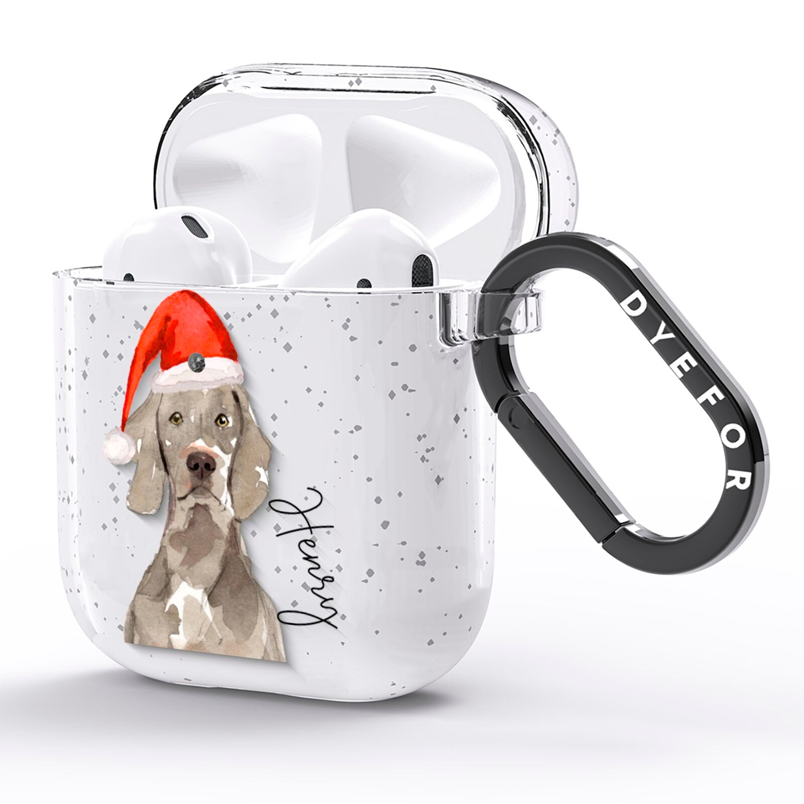 Personalised Christmas Weimaraner AirPods Glitter Case Side Image
