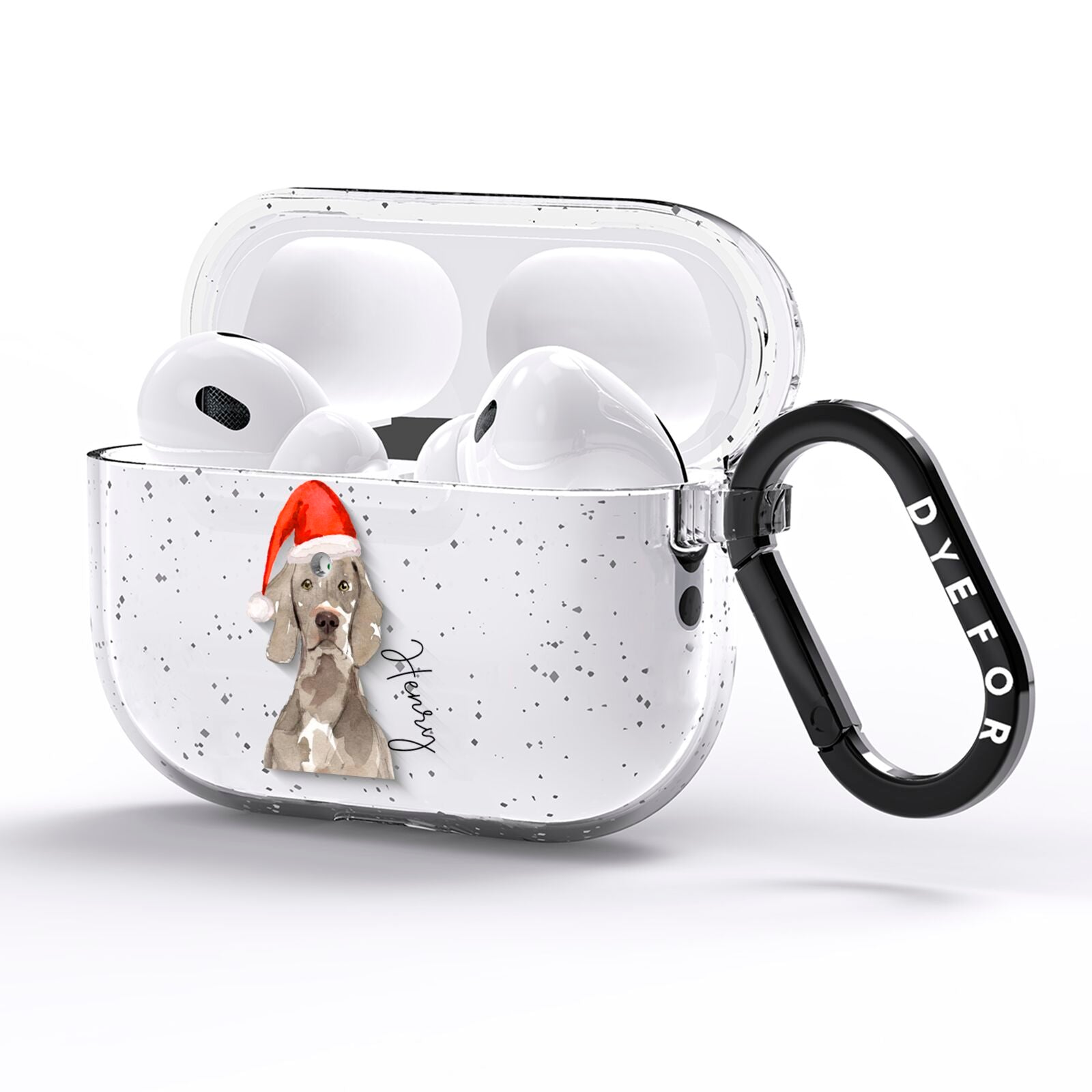 Personalised Christmas Weimaraner AirPods Pro Glitter Case Side Image