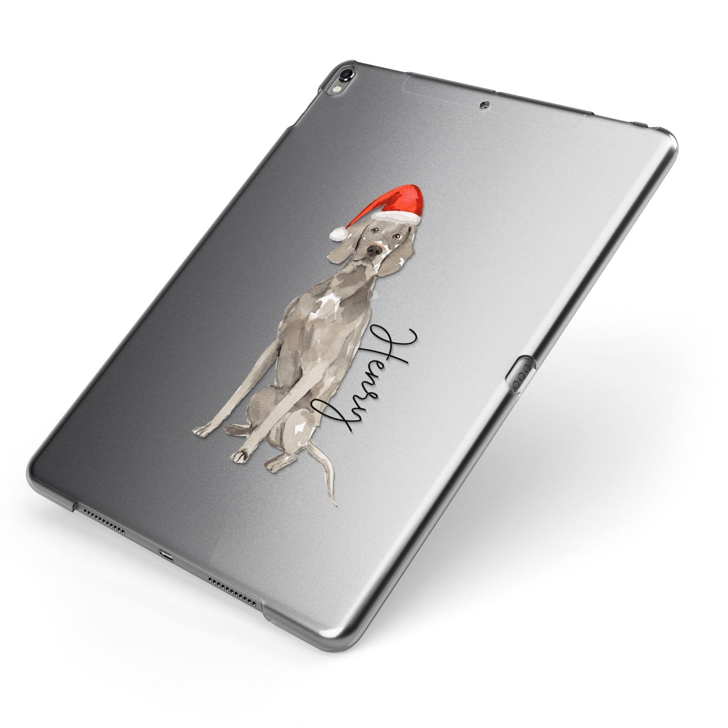 Personalised Christmas Weimaraner Apple iPad Case on Grey iPad Side View