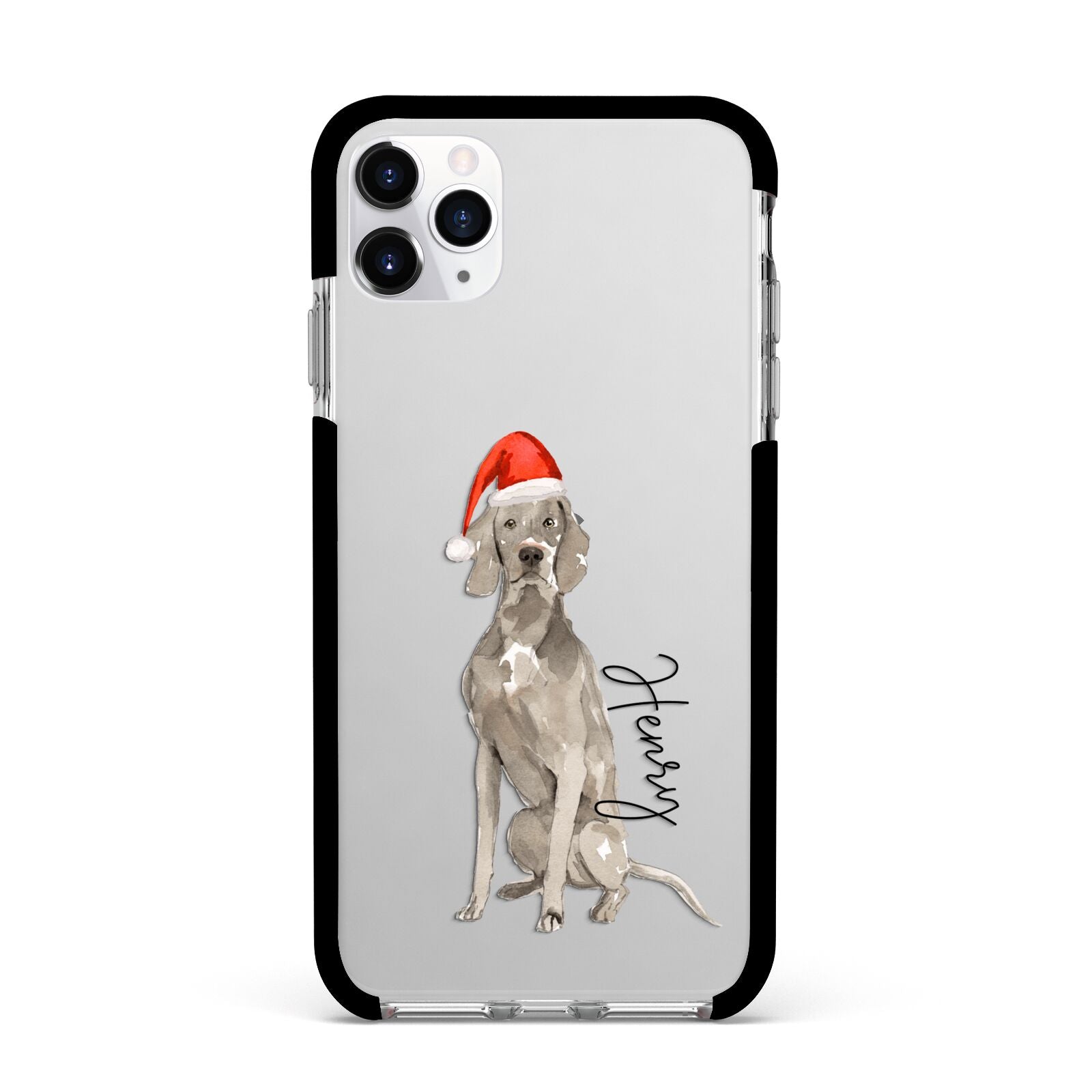 Personalised Christmas Weimaraner Apple iPhone 11 Pro Max in Silver with Black Impact Case