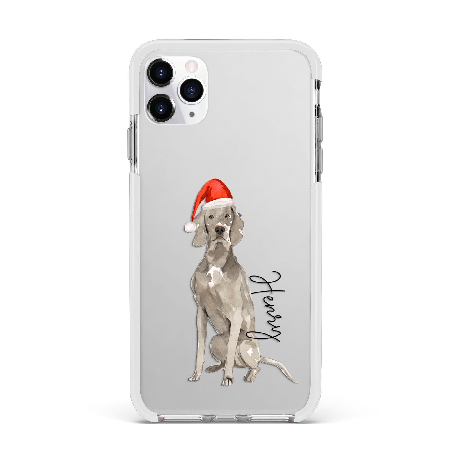 Personalised Christmas Weimaraner Apple iPhone 11 Pro Max in Silver with White Impact Case