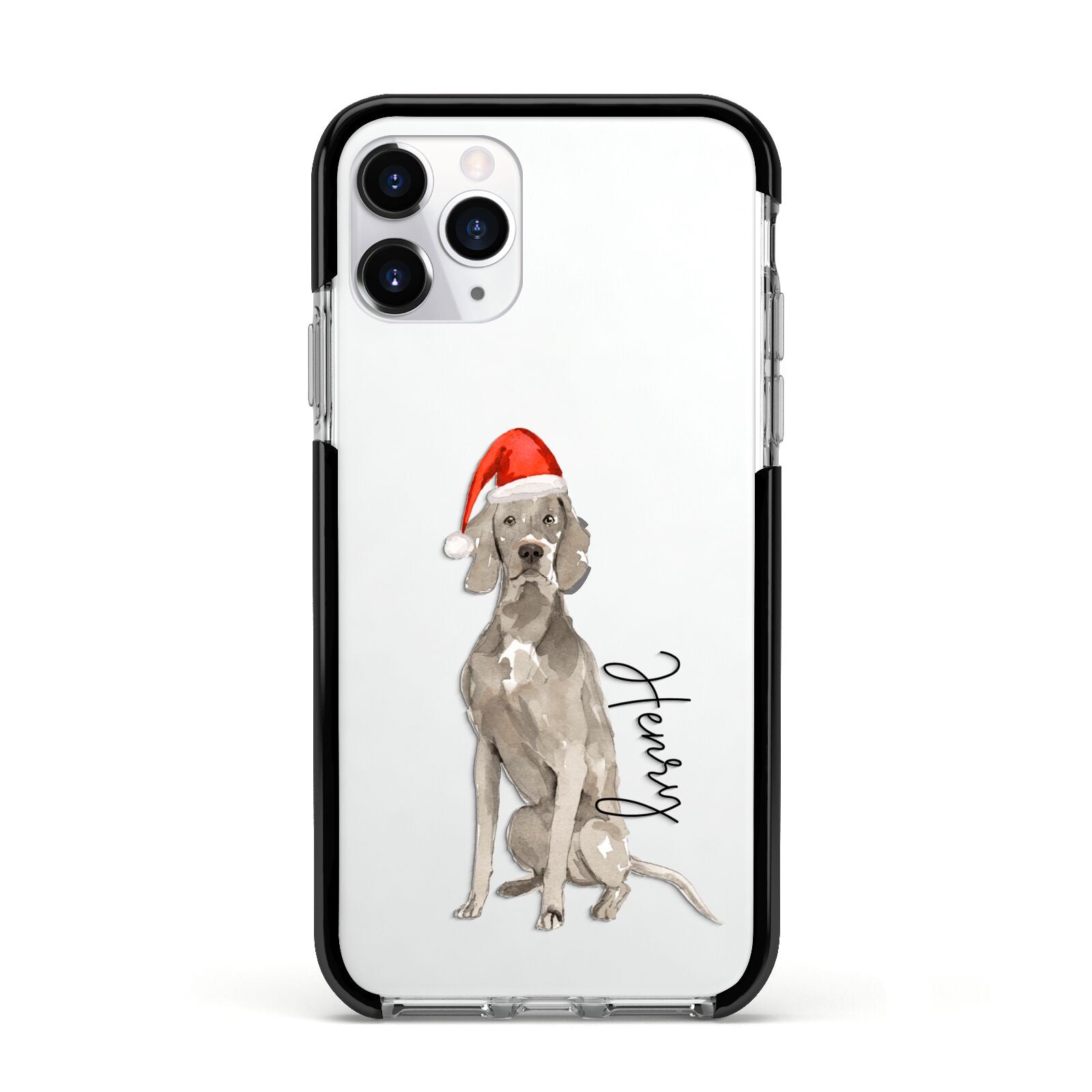 Personalised Christmas Weimaraner Apple iPhone 11 Pro in Silver with Black Impact Case