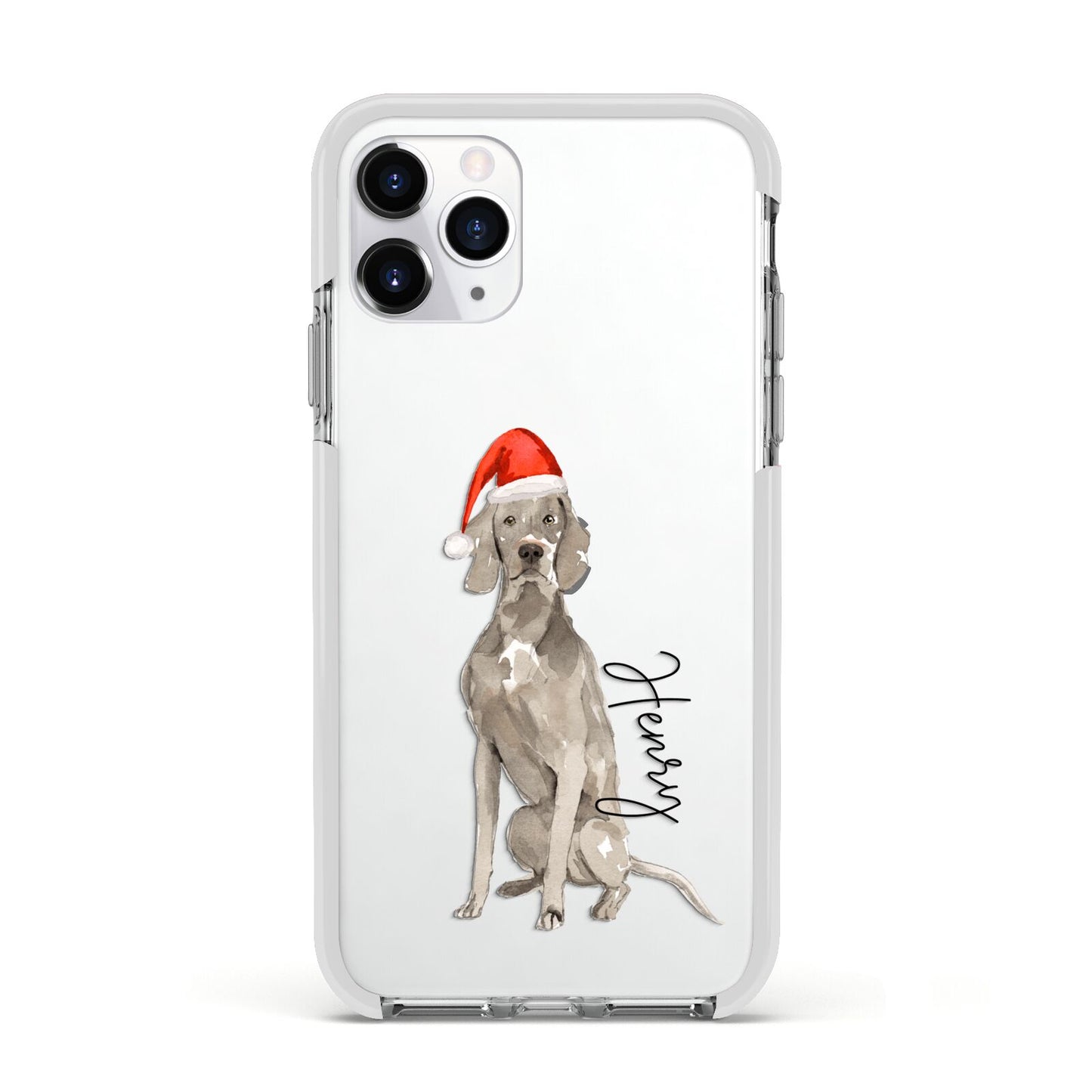 Personalised Christmas Weimaraner Apple iPhone 11 Pro in Silver with White Impact Case