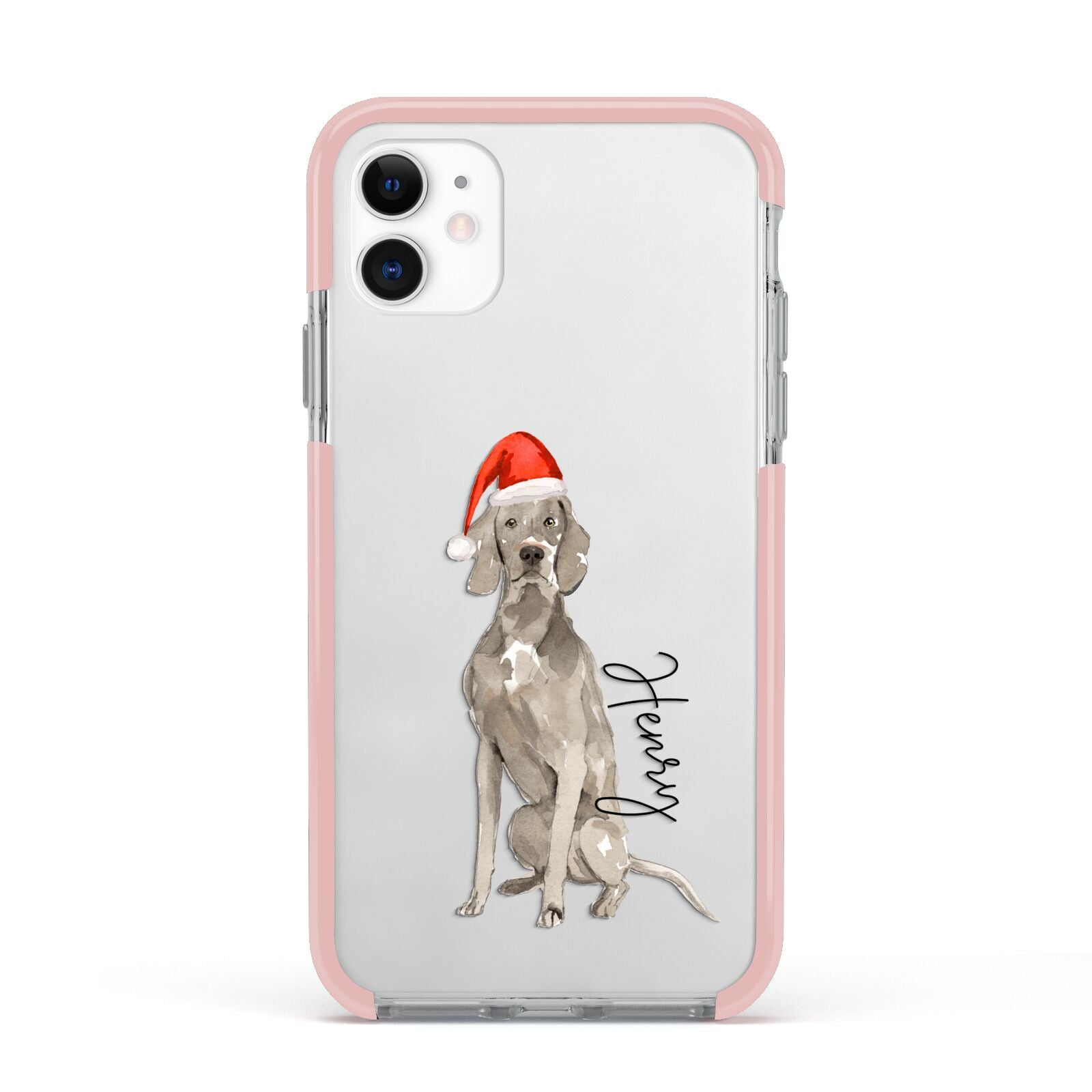 Personalised Christmas Weimaraner Apple iPhone 11 in White with Pink Impact Case