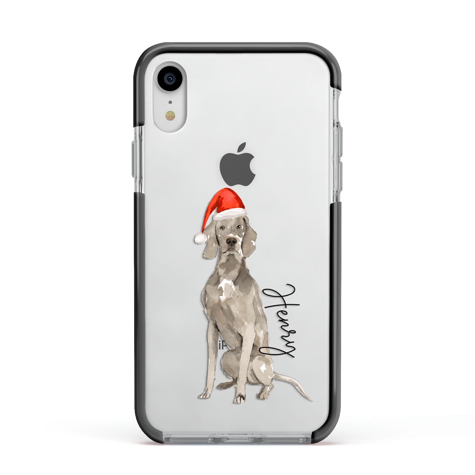 Personalised Christmas Weimaraner Apple iPhone XR Impact Case Black Edge on Silver Phone