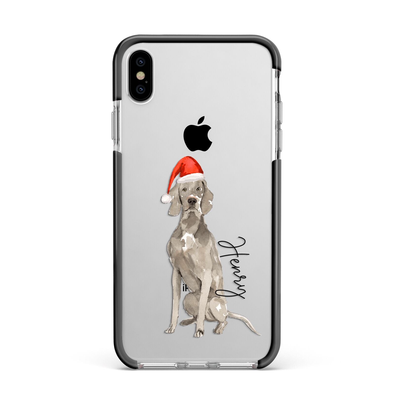 Personalised Christmas Weimaraner Apple iPhone Xs Max Impact Case Black Edge on Silver Phone