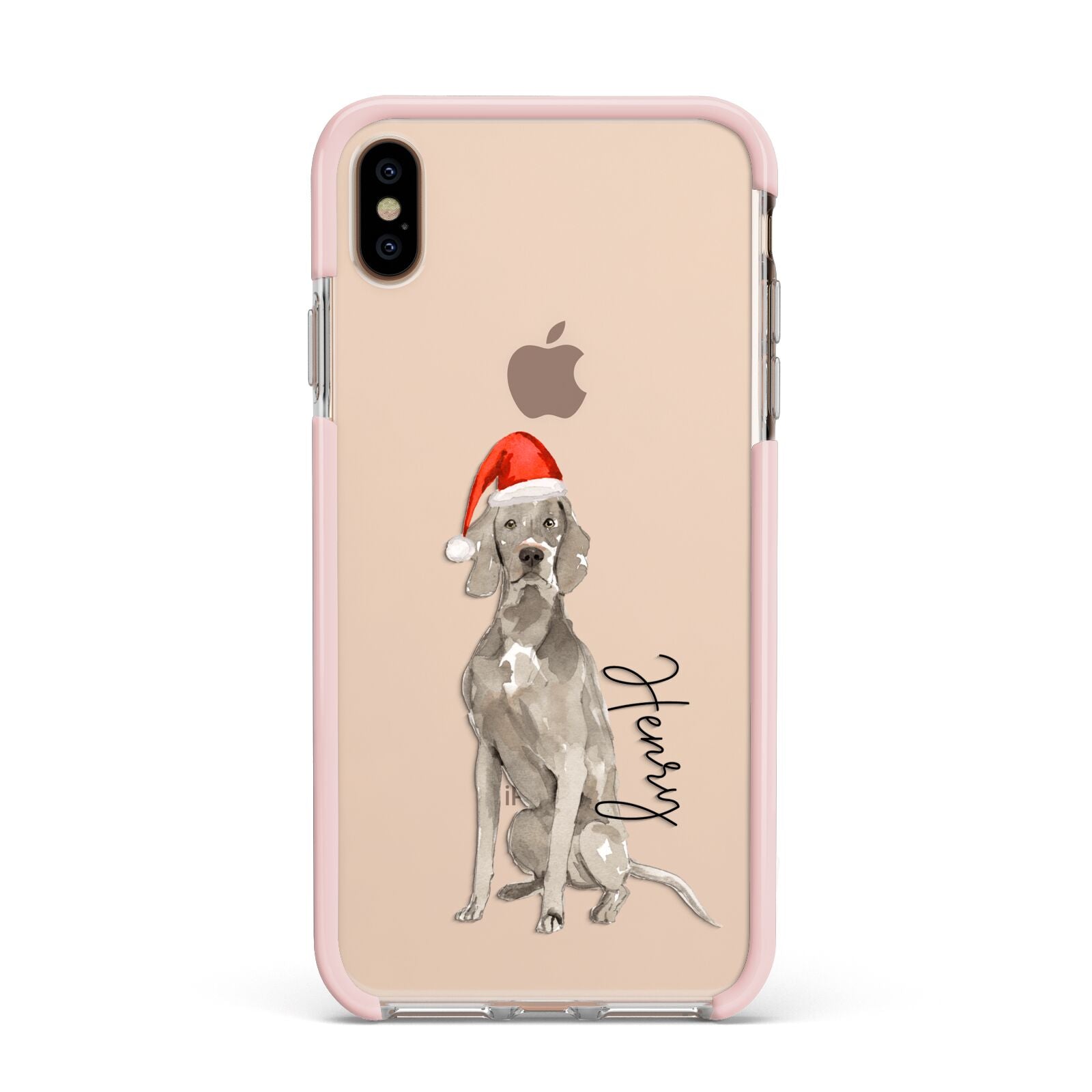 Personalised Christmas Weimaraner Apple iPhone Xs Max Impact Case Pink Edge on Gold Phone