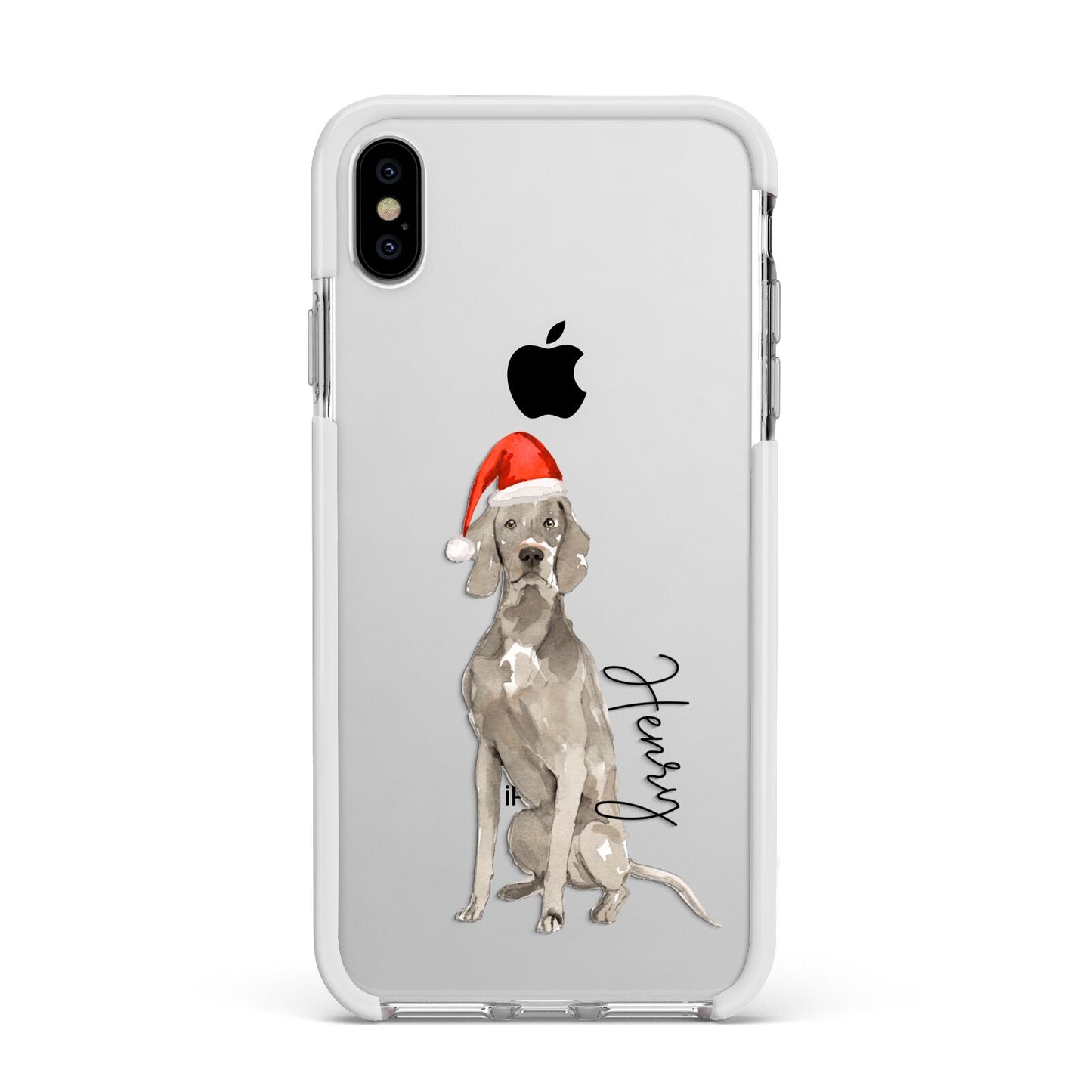 Personalised Christmas Weimaraner Apple iPhone Xs Max Impact Case White Edge on Silver Phone