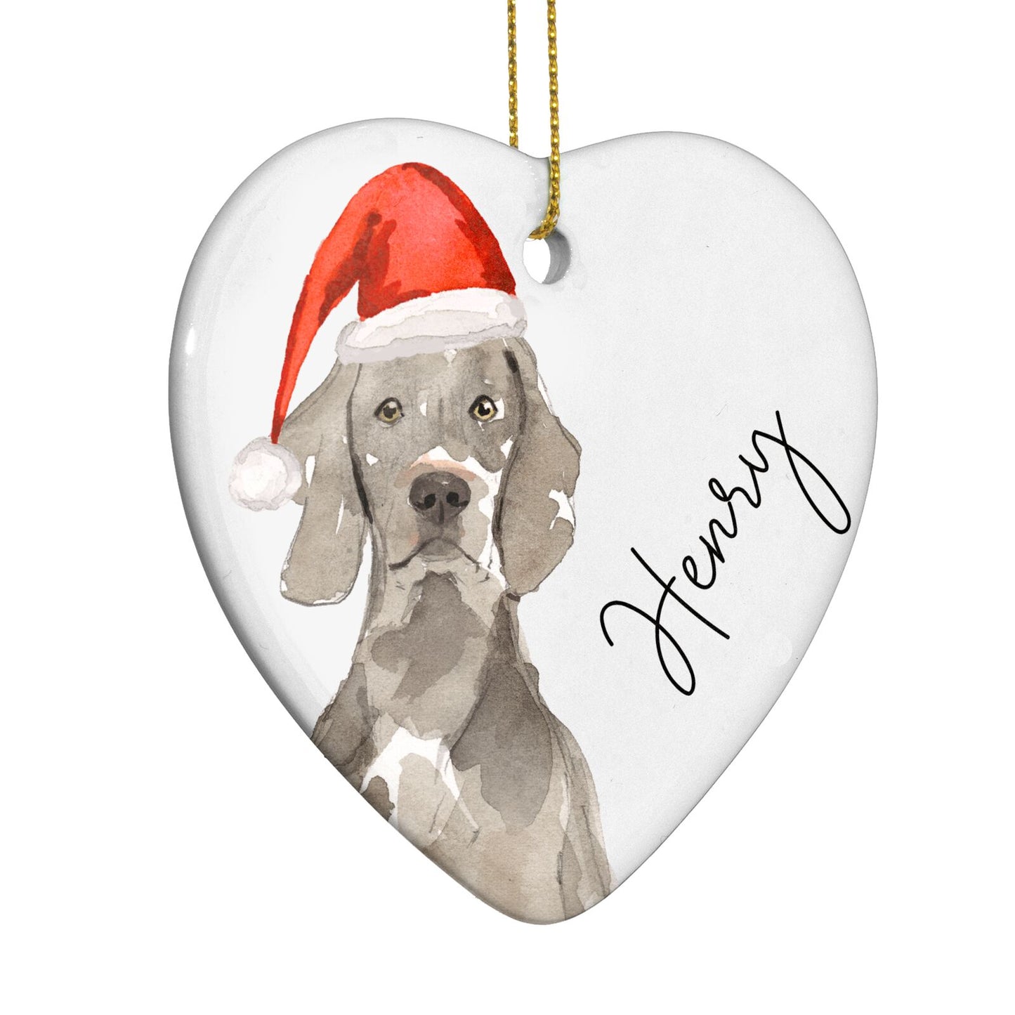 Personalised Christmas Weimaraner Heart Decoration Side Angle