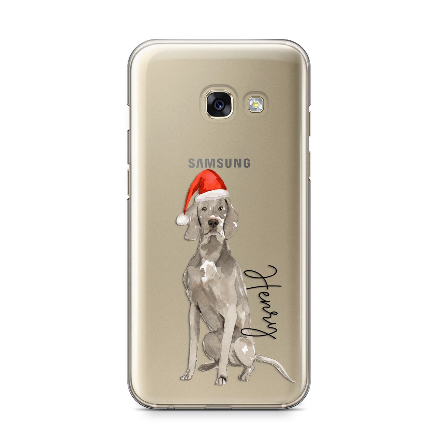 Personalised Christmas Weimaraner Samsung Galaxy A3 2017 Case on gold phone