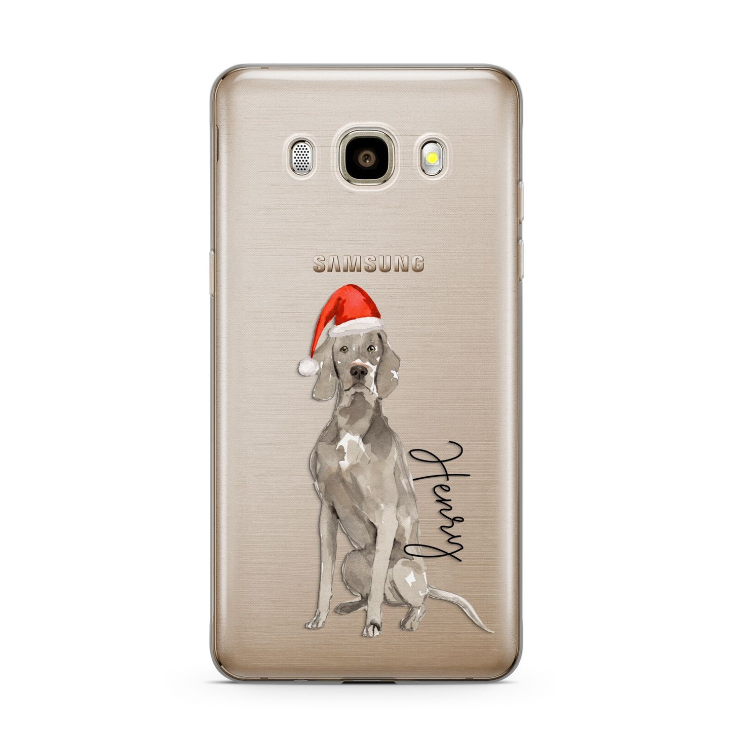 Personalised Christmas Weimaraner Samsung Galaxy J7 2016 Case on gold phone