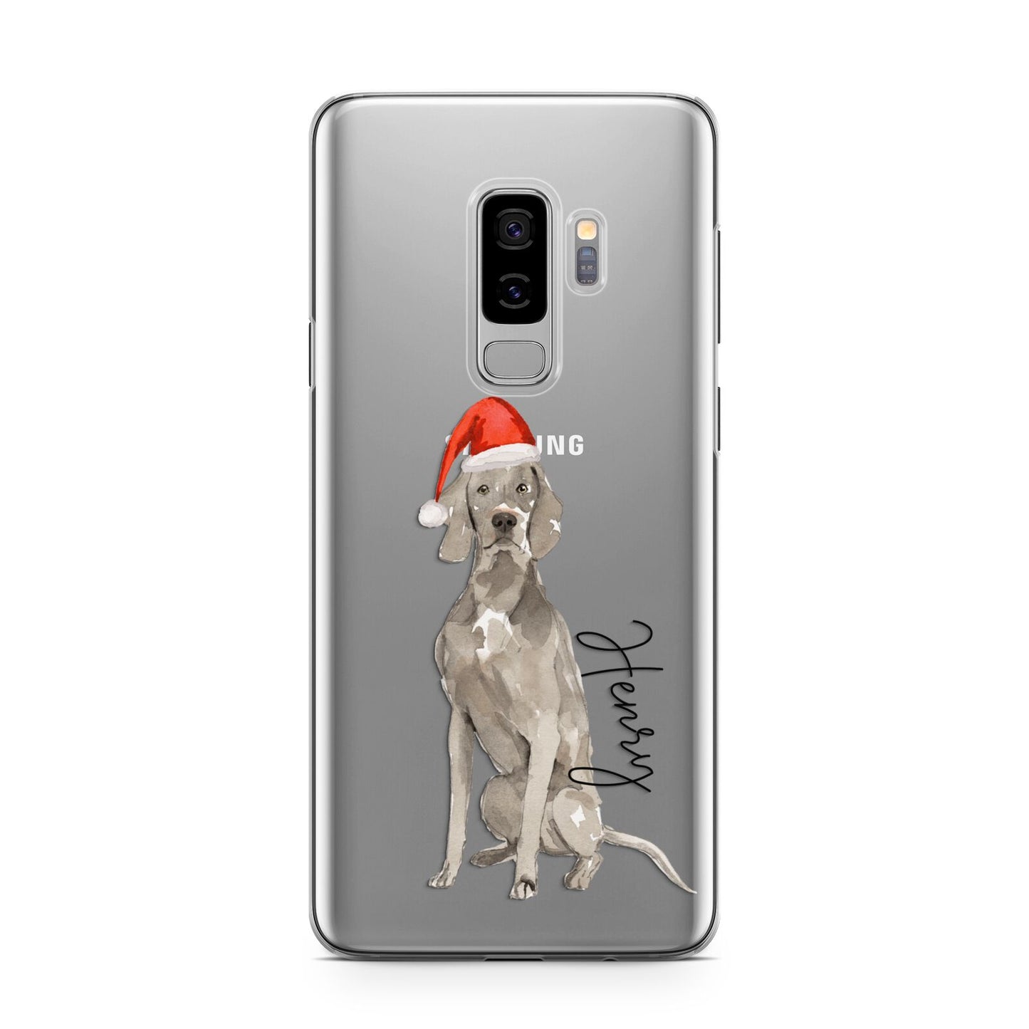Personalised Christmas Weimaraner Samsung Galaxy S9 Plus Case on Silver phone