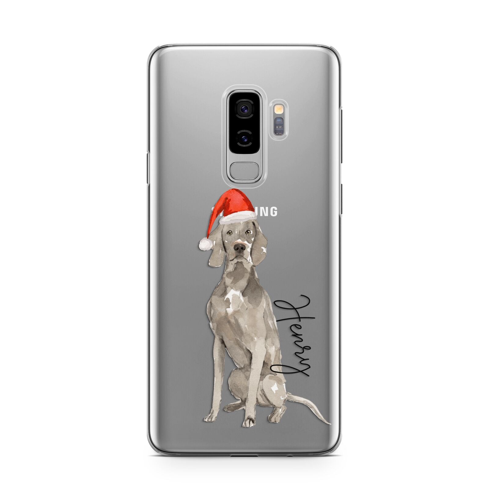 Personalised Christmas Weimaraner Samsung Galaxy S9 Plus Case on Silver phone