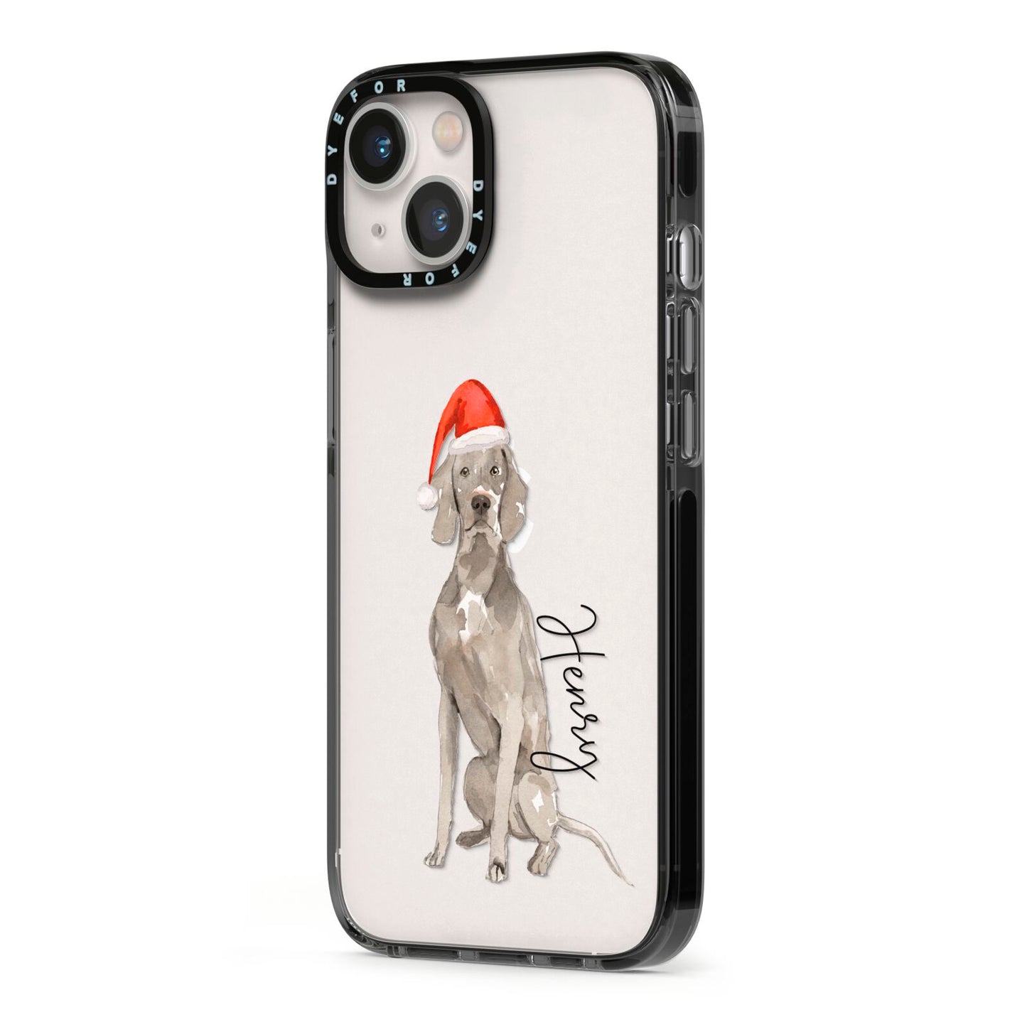 Personalised Christmas Weimaraner iPhone 13 Black Impact Case Side Angle on Silver phone
