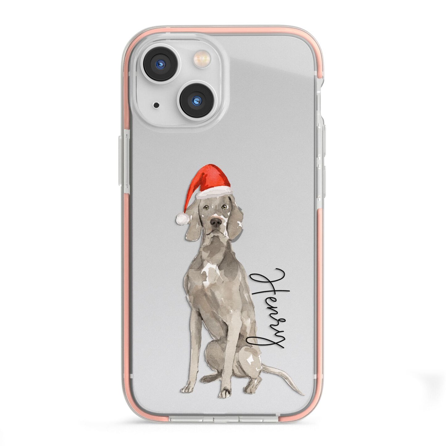 Personalised Christmas Weimaraner iPhone 13 Mini TPU Impact Case with Pink Edges