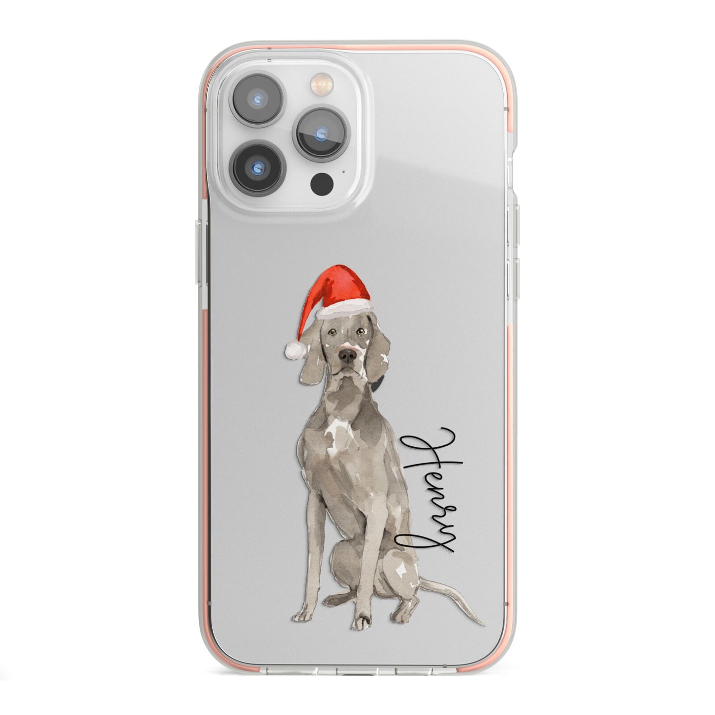 Personalised Christmas Weimaraner iPhone 13 Pro Max TPU Impact Case with Pink Edges