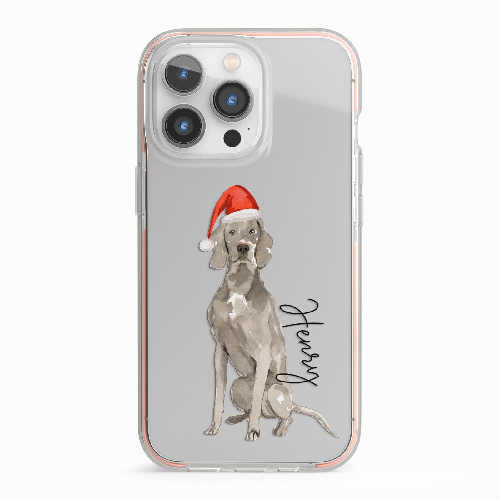 Personalised Christmas Weimaraner iPhone 13 Pro TPU Impact Case with Pink Edges