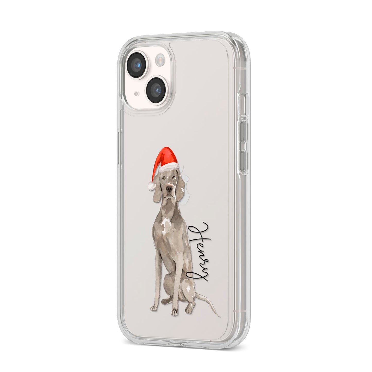 Personalised Christmas Weimaraner iPhone 14 Clear Tough Case Starlight Angled Image