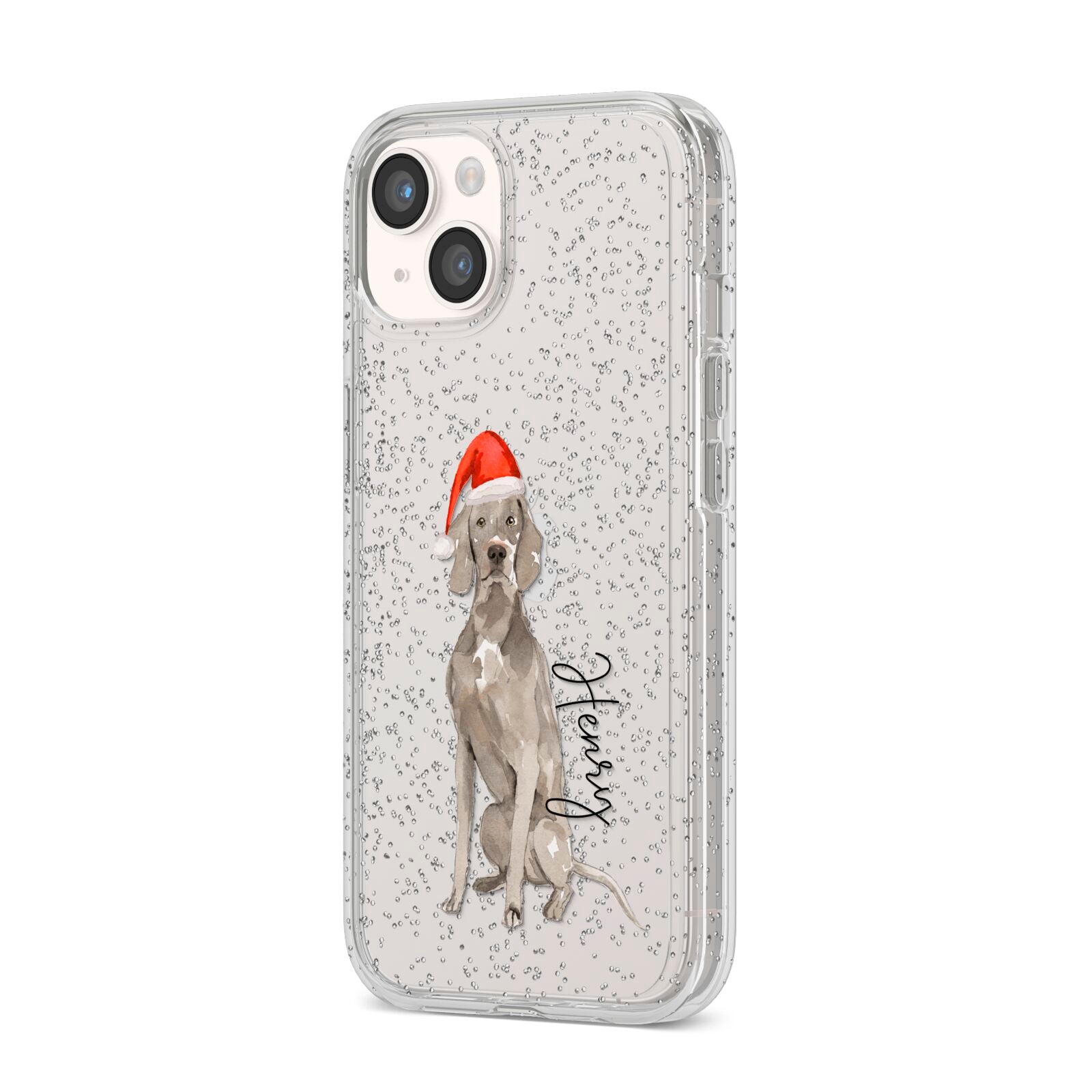 Personalised Christmas Weimaraner iPhone 14 Glitter Tough Case Starlight Angled Image