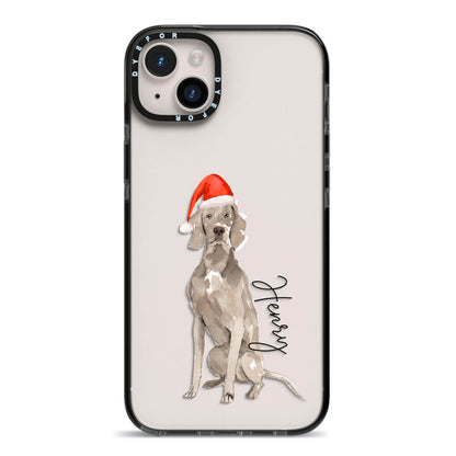 Personalised Christmas Weimaraner iPhone 14 Plus Black Impact Case on Silver phone