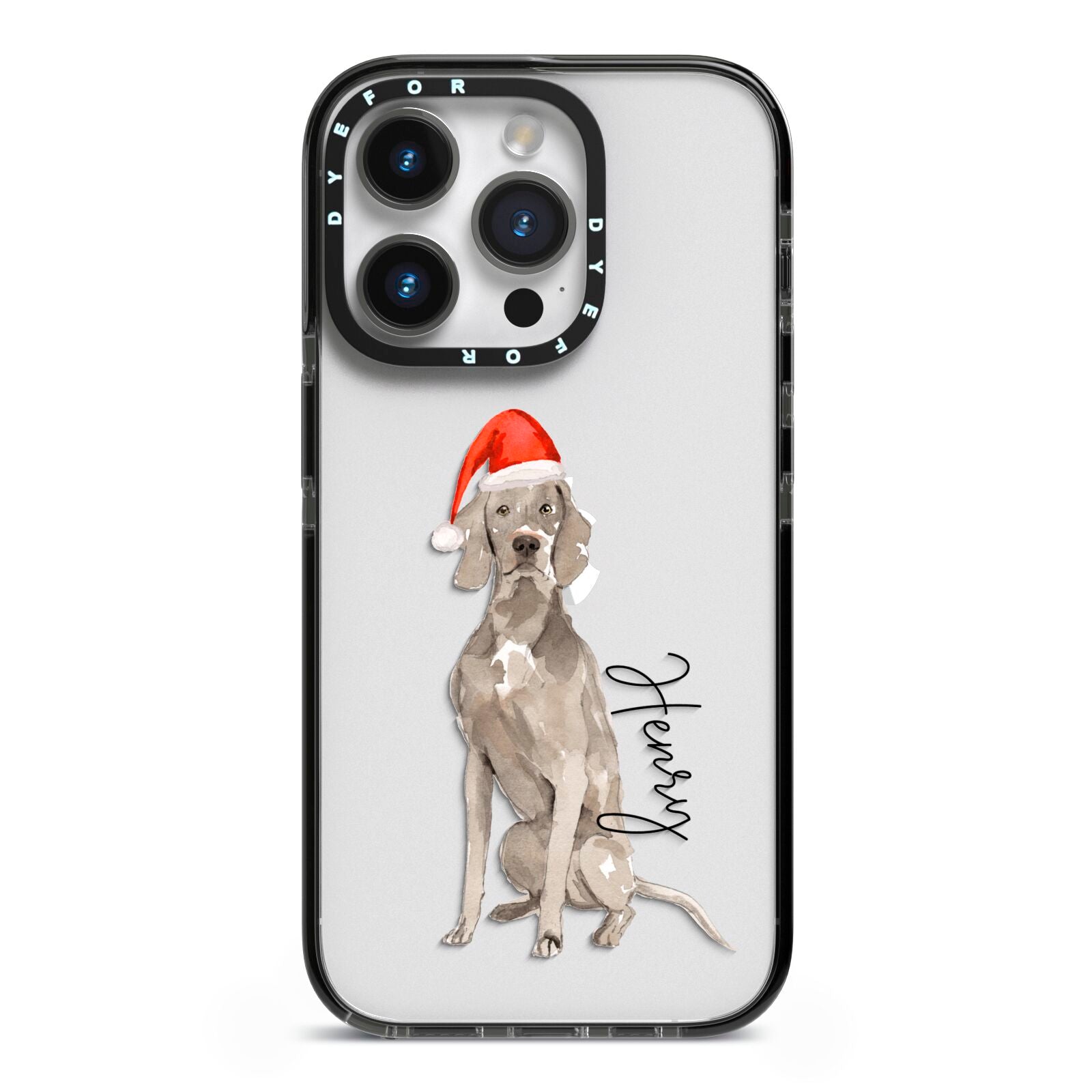 Personalised Christmas Weimaraner iPhone 14 Pro Black Impact Case on Silver phone