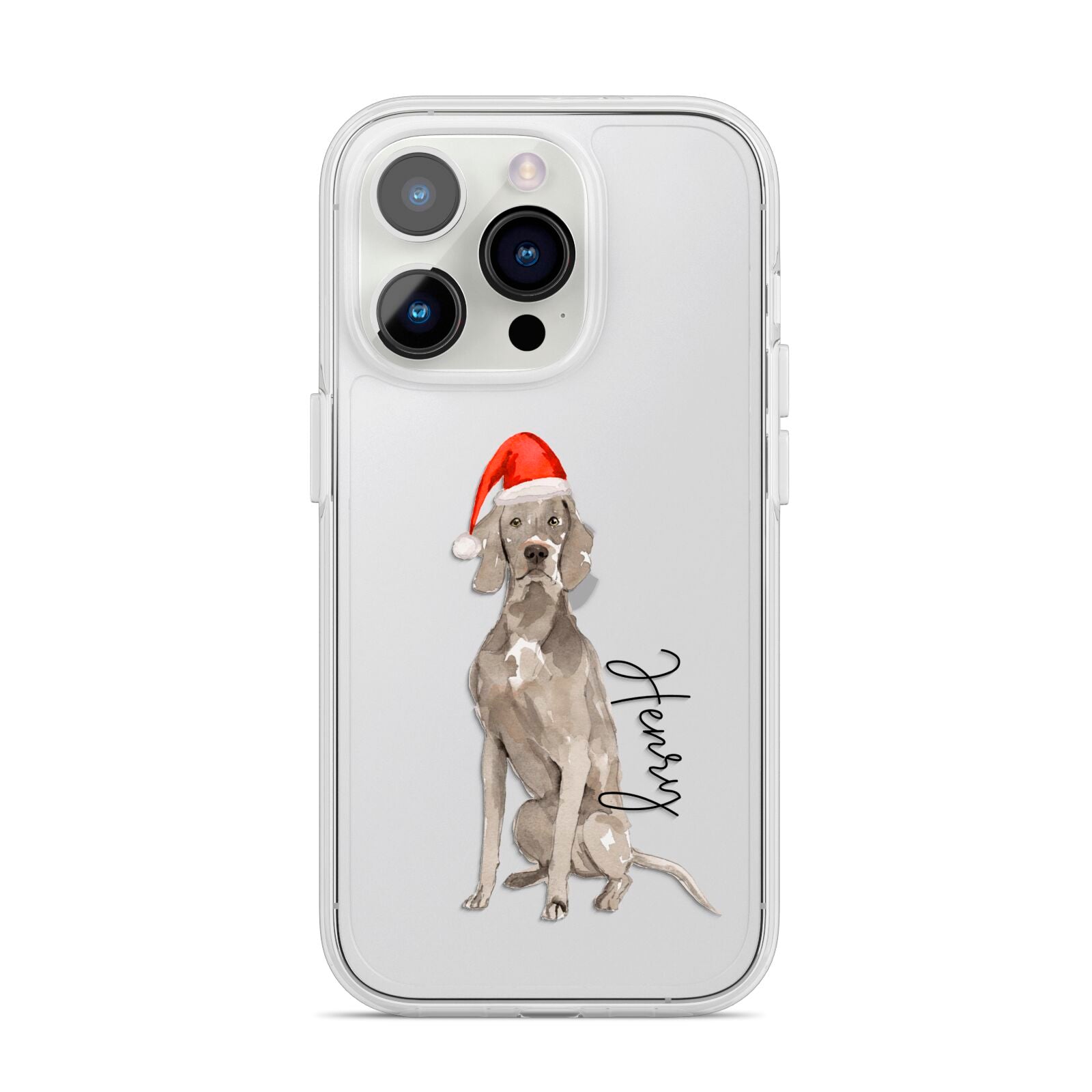 Personalised Christmas Weimaraner iPhone 14 Pro Clear Tough Case Silver