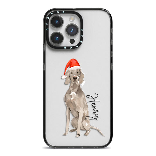 Personalised Christmas Weimaraner iPhone 14 Pro Max Black Impact Case on Silver phone