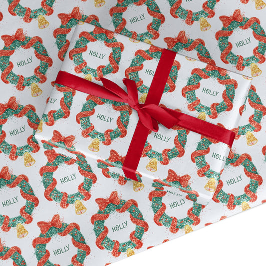 Personalised Christmas Wreath Custom Wrapping Paper