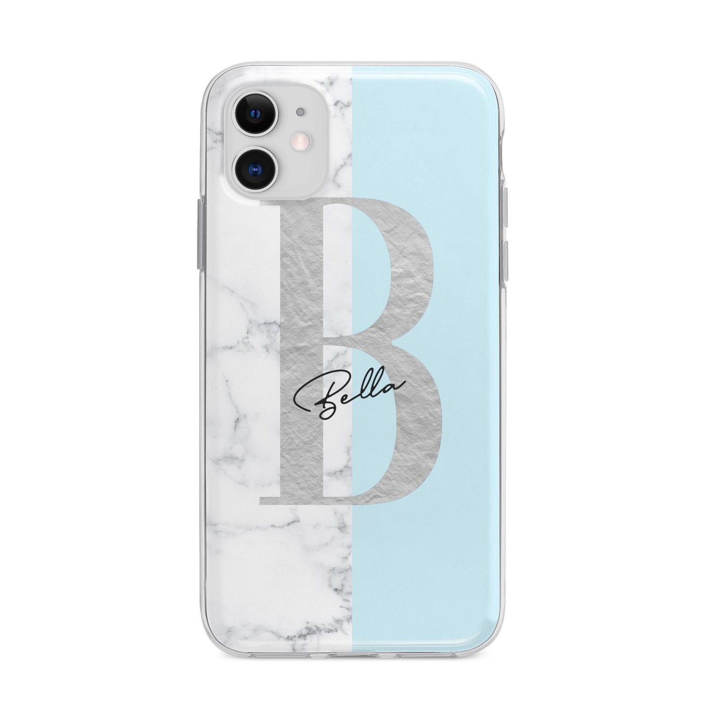 Personalised Chrome Marble Apple iPhone 11 in White with Bumper Case
