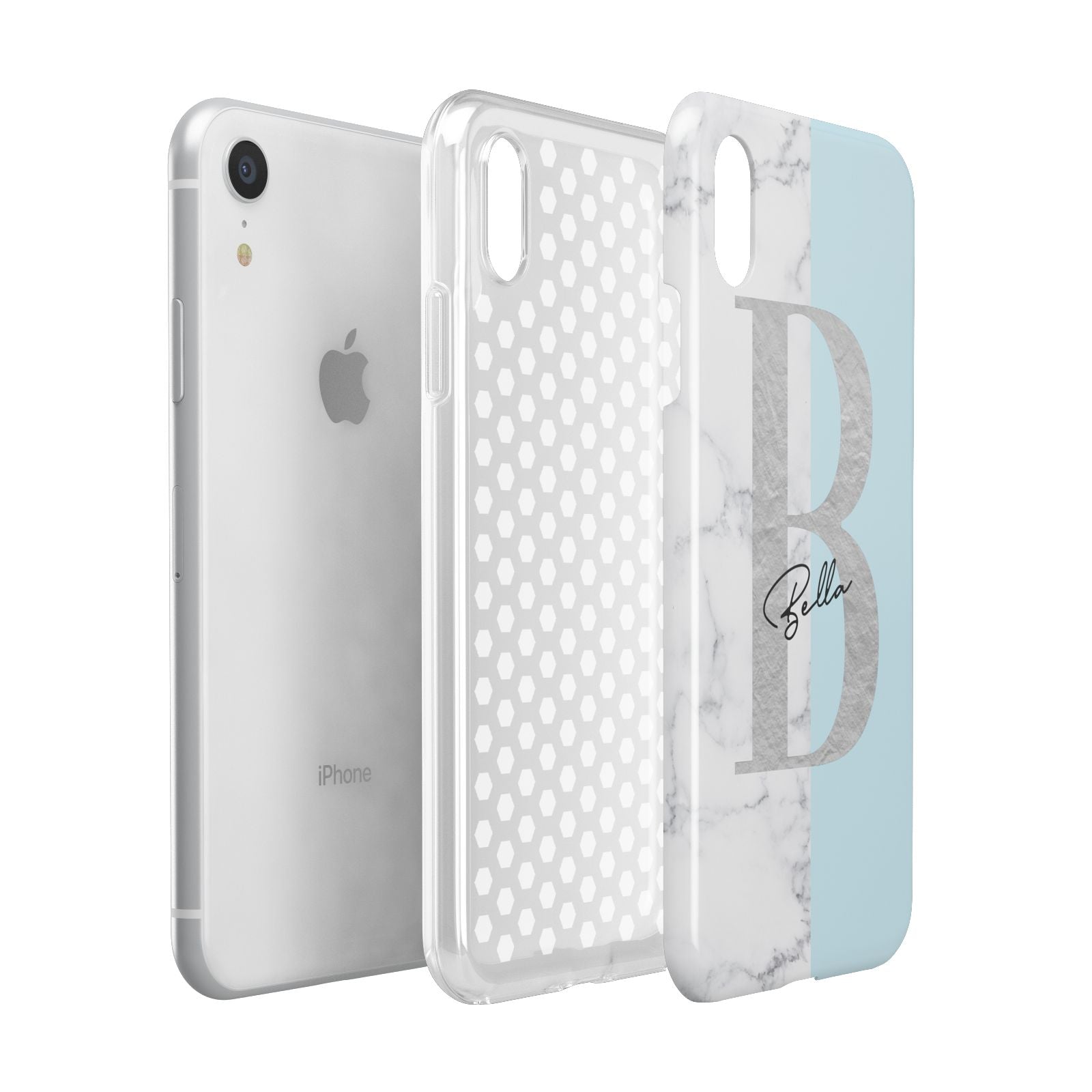 Personalised Chrome Marble Apple iPhone XR White 3D Tough Case Expanded view