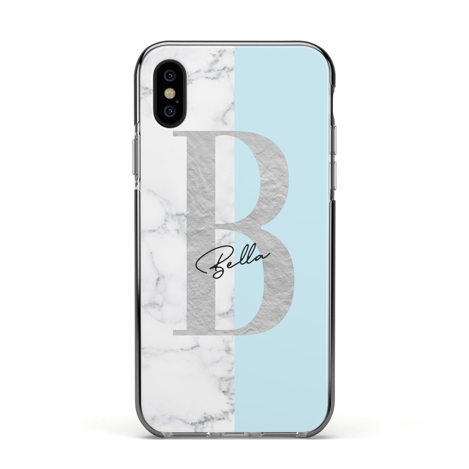 Personalised Chrome Marble Apple iPhone Xs Impact Case Black Edge on Black Phone