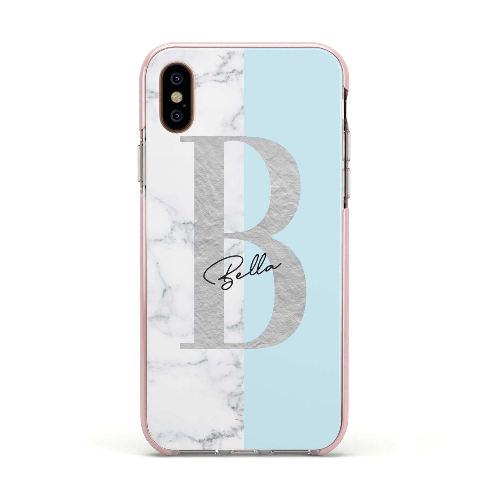 Personalised Chrome Marble Apple iPhone Xs Impact Case Pink Edge on Gold Phone