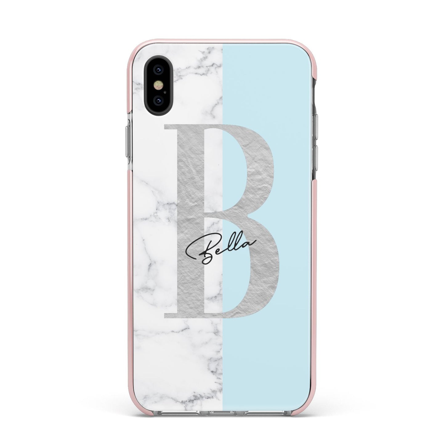 Personalised Chrome Marble Apple iPhone Xs Max Impact Case Pink Edge on Black Phone