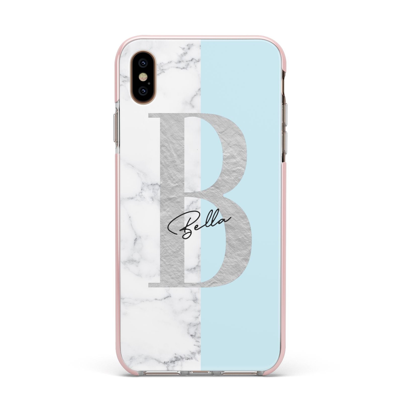 Personalised Chrome Marble Apple iPhone Xs Max Impact Case Pink Edge on Gold Phone